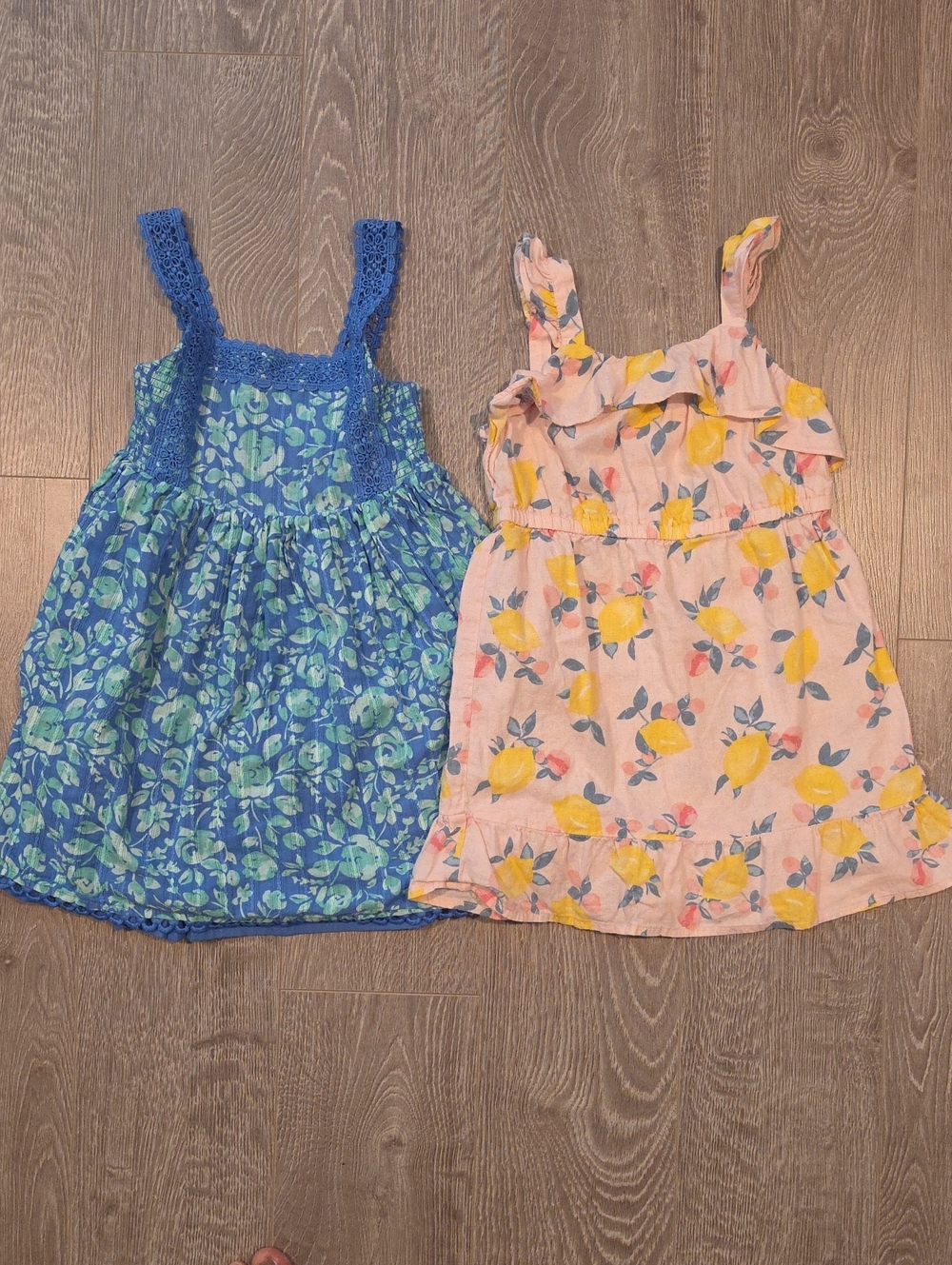 OshKosh B'gosh Blue Floral Crochet Sundress & Pink Lemon Print Dress